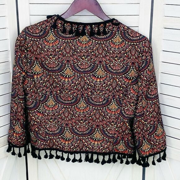 Chelsea & Violet Boho Brocade Jacquard Tassel Trim Crop Jacket Small - Picture 9 of 14